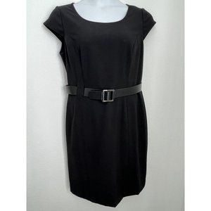 Tahari Arthur Levine Black Cap Sleeve Belted Knee Length Dress, Size 12